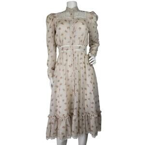 VTG 1970s Candi Jones California Cottagecore Floral Print Midi Dress Sz XS